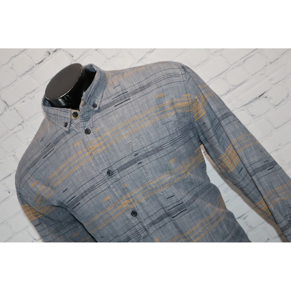 Prana Shirt Mens XL Gray Slim Fit Long Sleeve Button Up Striped Cotton Linen